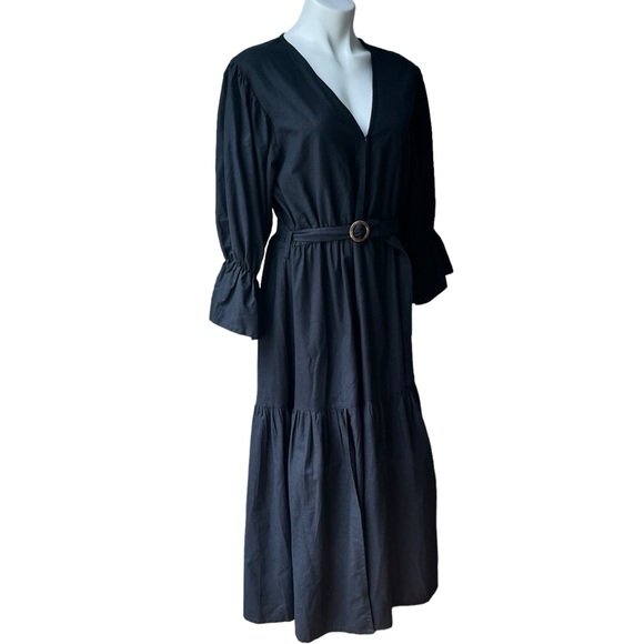 ELF Peony Black Linen Midi Dress, Sz XXL - Picture 8 of 15